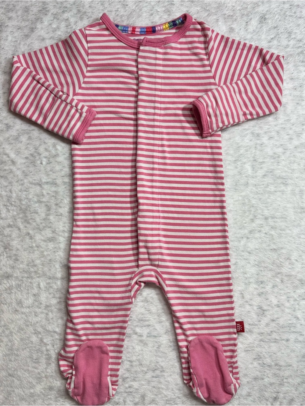 Magnetic Me Pink Stripe Footie Sleeper 3-6M Baby Girl Modal Cotton Blend White
